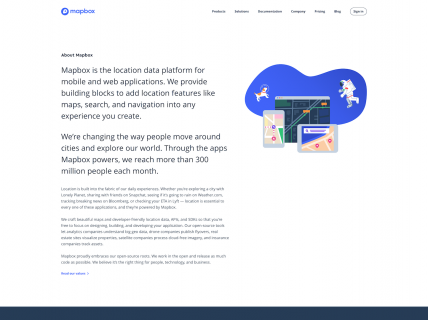 Screenshot of the About page from the Mapbox website.