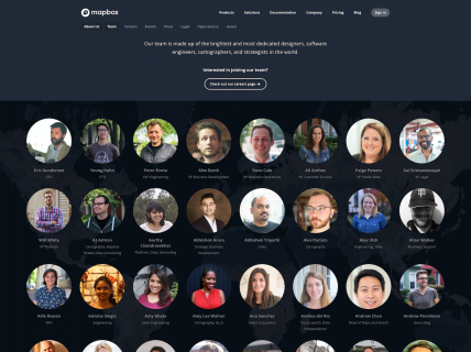 Screenshot of the Team page from the Mapbox website.