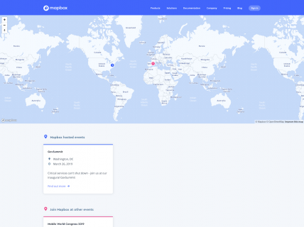Screenshot of the Events page from the Mapbox website.