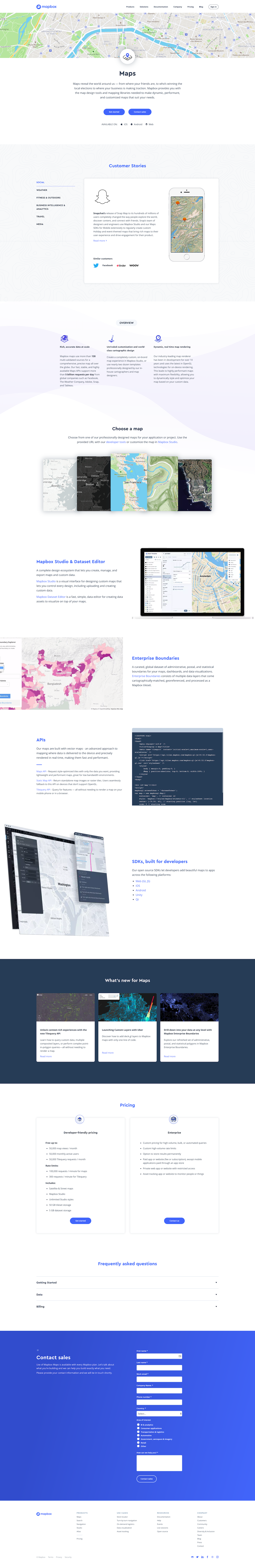 Screenshot of the Maps page from the Mapbox website.