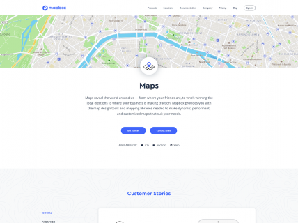 Screenshot of the Maps page from the Mapbox website.