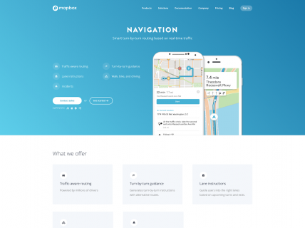 Screenshot of the Navigation page from the Mapbox website.
