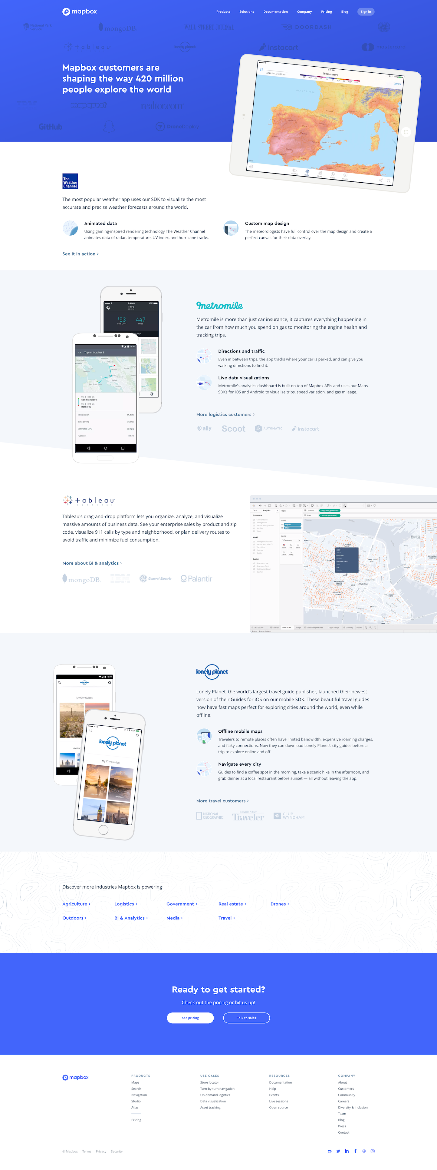 Screenshot of the Showcase page from the Mapbox website.