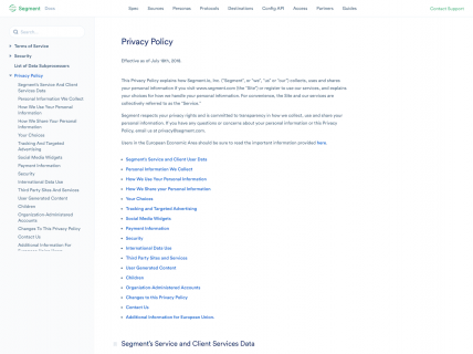 Screenshot of the Privacy Policy page from the Segment website.