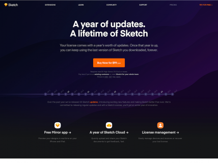 Screenshot of the Pricing page from the Sketch website.