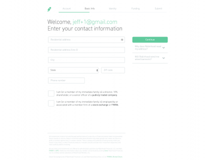 Screenshot of the Sign Up – Step 2 page from the Robinhood website.