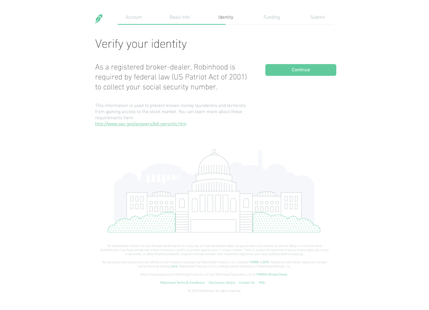 Screenshot of the Sign Up - Step 3 page from the Robinhood website.