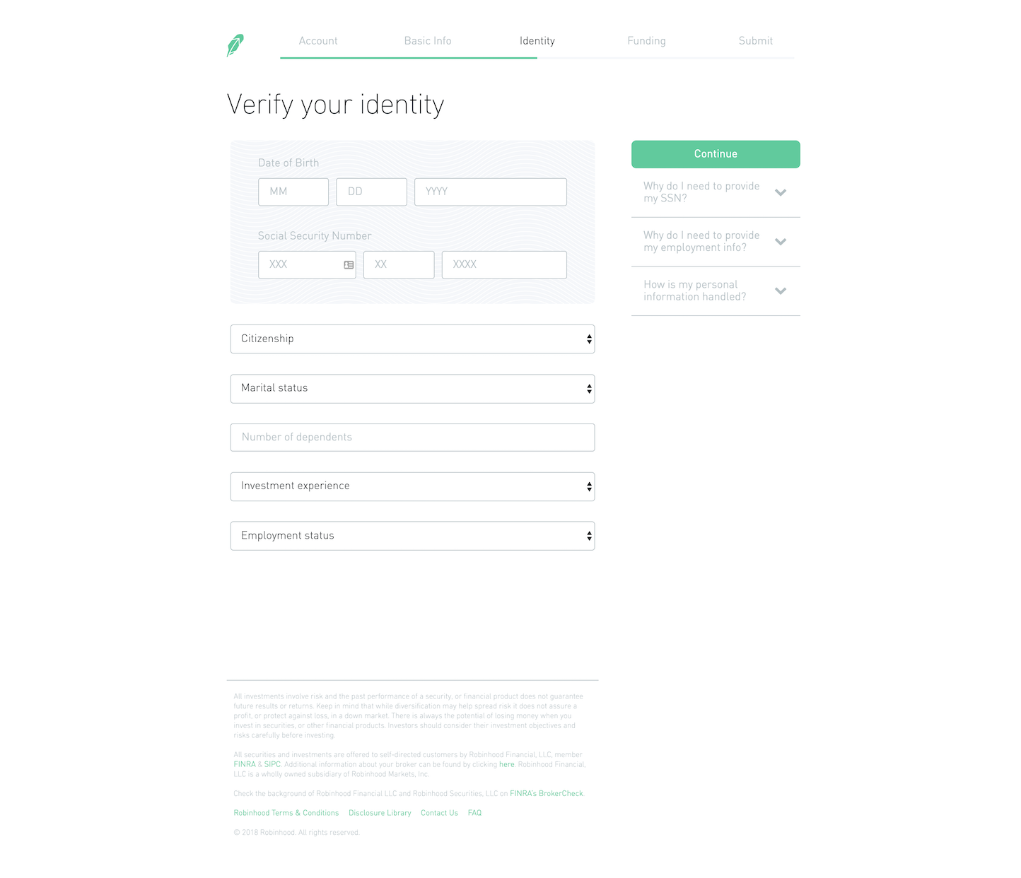 Screenshot of the Sign Up - Step 4 page from the Robinhood website.