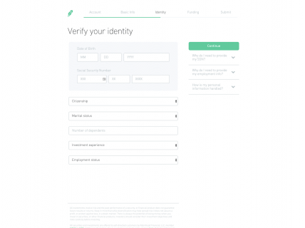 Screenshot of the Sign Up – Step 4 page from the Robinhood website.
