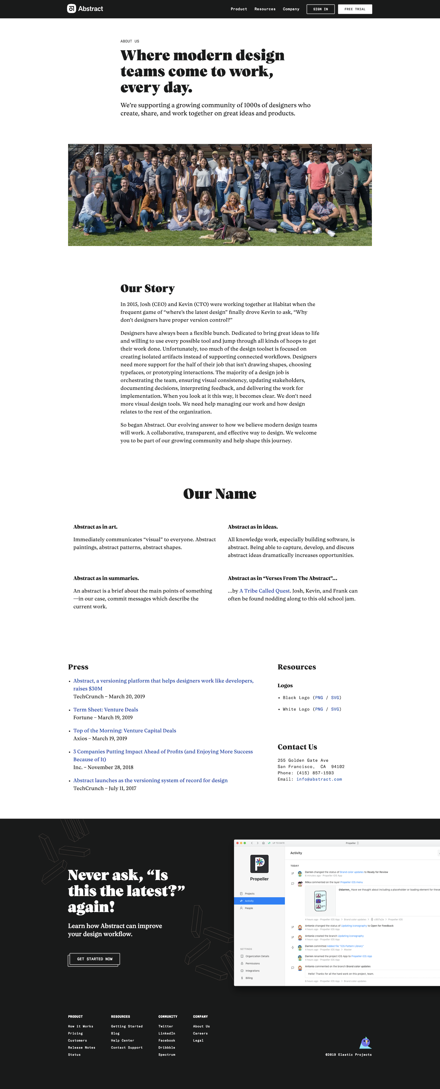 Screenshot of the About page from the Abstract website.