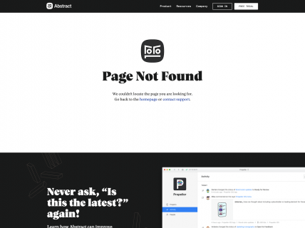 Screenshot of the 404 page from the Abstract website.