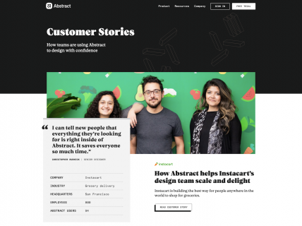 Screenshot of the Customer Stories page from the Abstract website.
