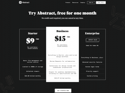Screenshot of the Pricing page from the Abstract website.
