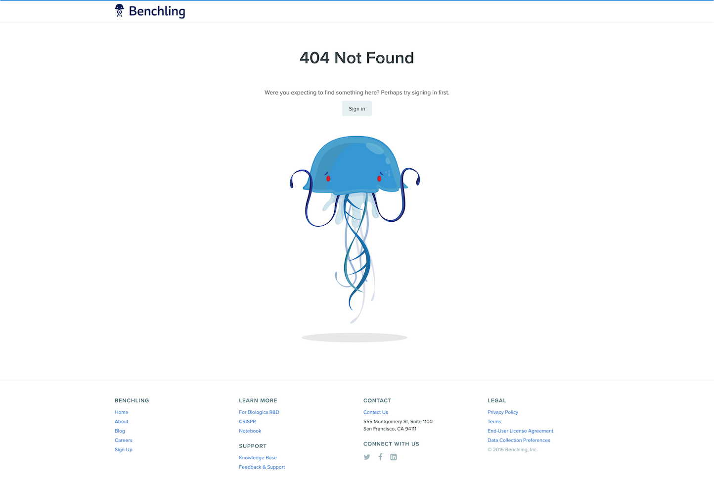 Screenshot of the 404 page from the Benchling website.