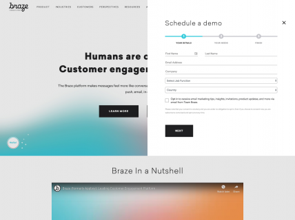 Screenshot of the Demo page from the Braze website.