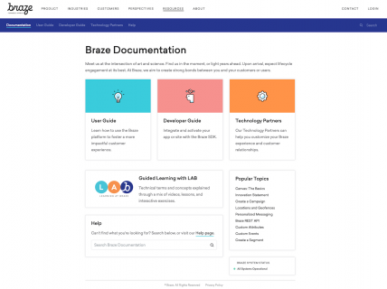 Screenshot of the Docs page from the Braze website.