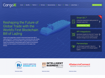 Screenshot of the Home page from the CargoX website.