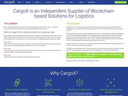 Screenshot of the About – Executive Summary page from the CargoX website.