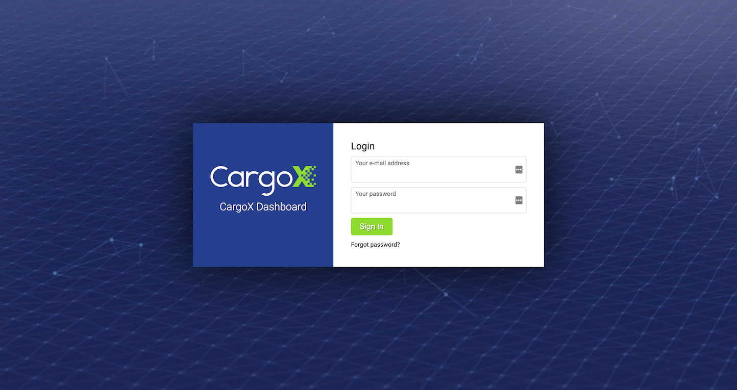Screenshot of the Login page from the CargoX website.