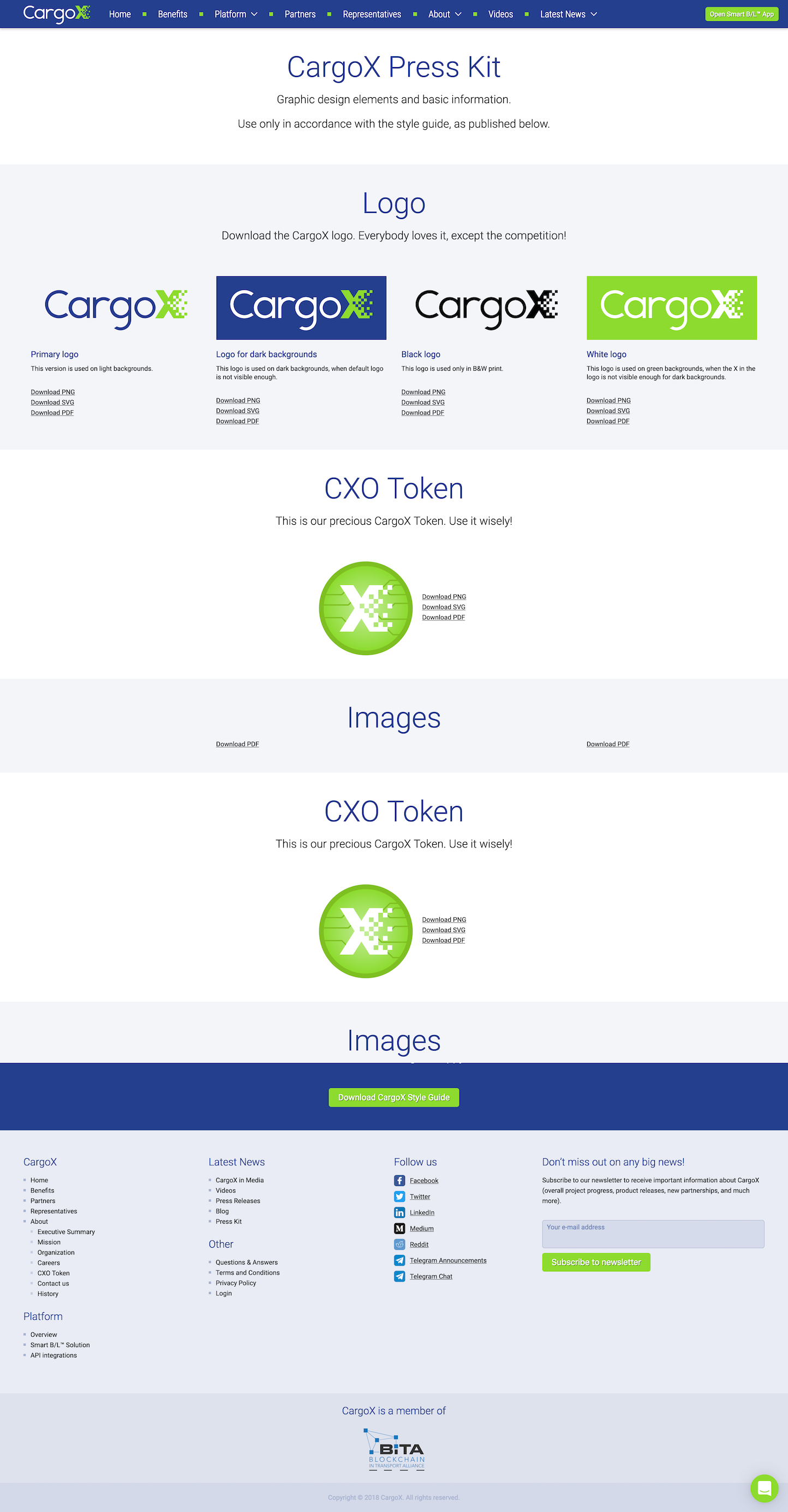 Screenshot of the Brand Guidelines page from the CargoX website.