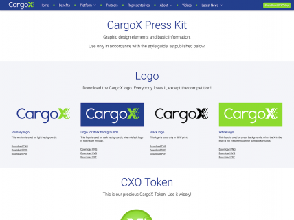 Screenshot of the Brand Guidelines page from the CargoX website.