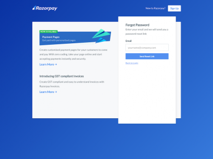 Screenshot of the Forgot Password page from the Razorpay website.