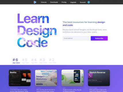 Screenshot of the Learn page from the Design+Code website.