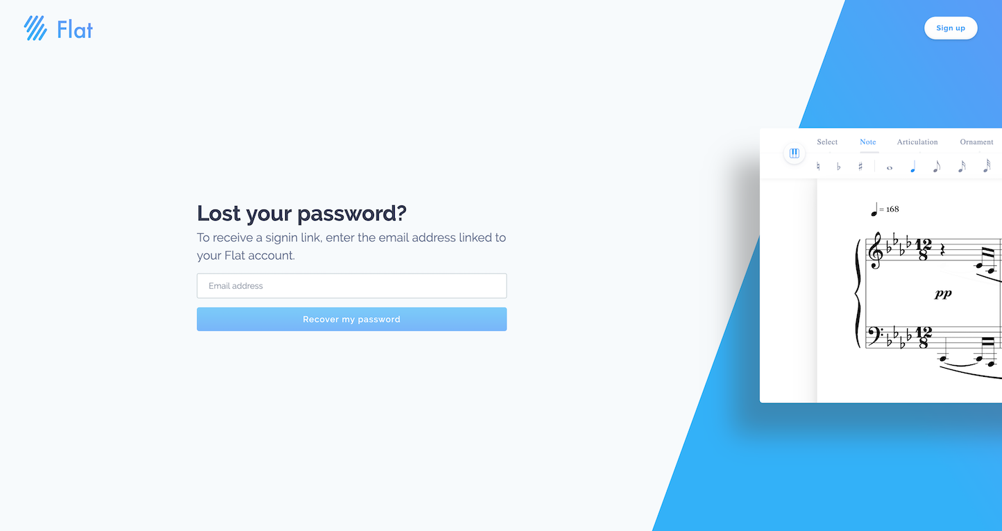 Screenshot of the Lost Your Password page from the Flat website.