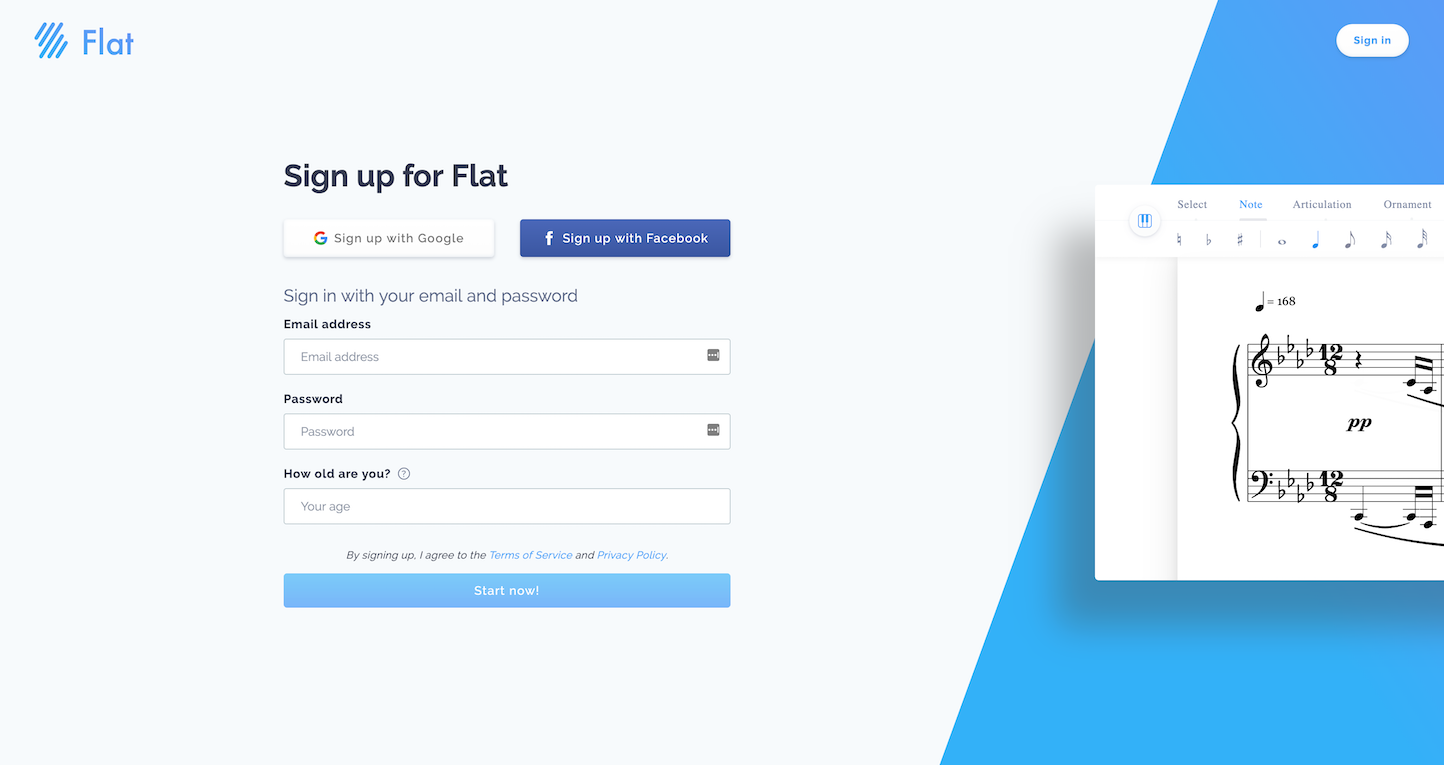 Screenshot of the Sign Up for Flat page from the Flat website.