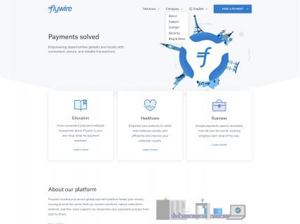 Screenshot of the Home page from the Flywire website.