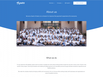 Screenshot of the About Us page from the Flywire website.