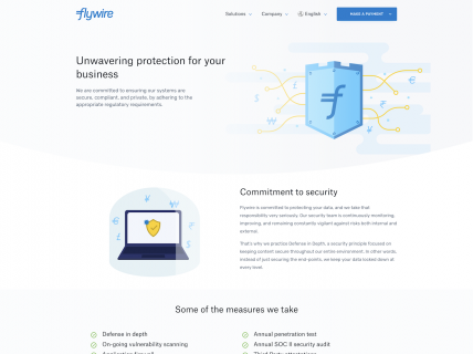 Screenshot of the Security page from the Flywire website.