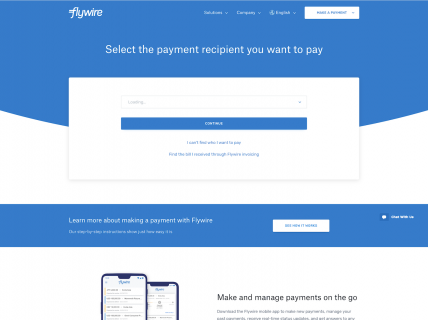 Screenshot of the Make a Payment page from the Flywire website.