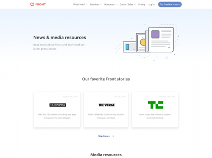 Screenshot of the Press page from the Front website.