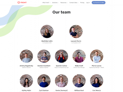 Screenshot of the Team page from the Front website.
