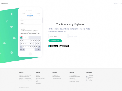 Screenshot of the Product – Keyboard page from the Grammarly website.