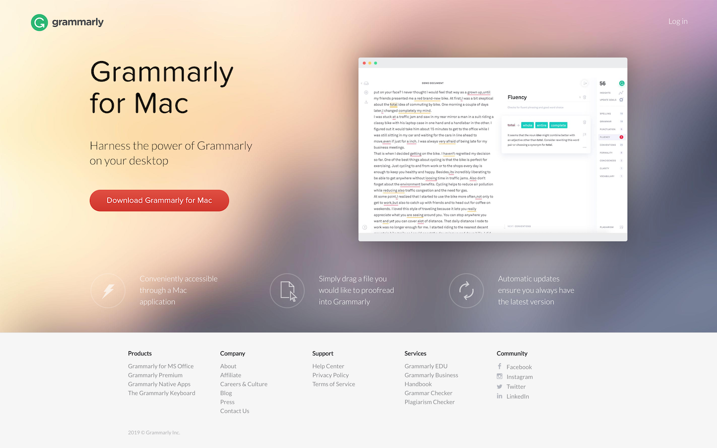 Screenshot of the Product - for Mac page from the Grammarly website.