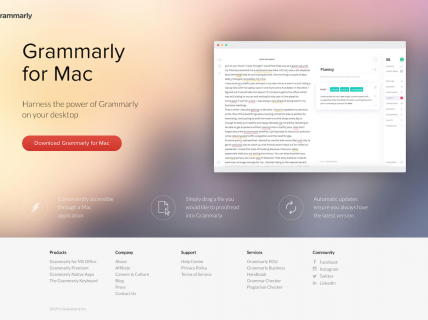 Screenshot of the Product – for Mac page from the Grammarly website.