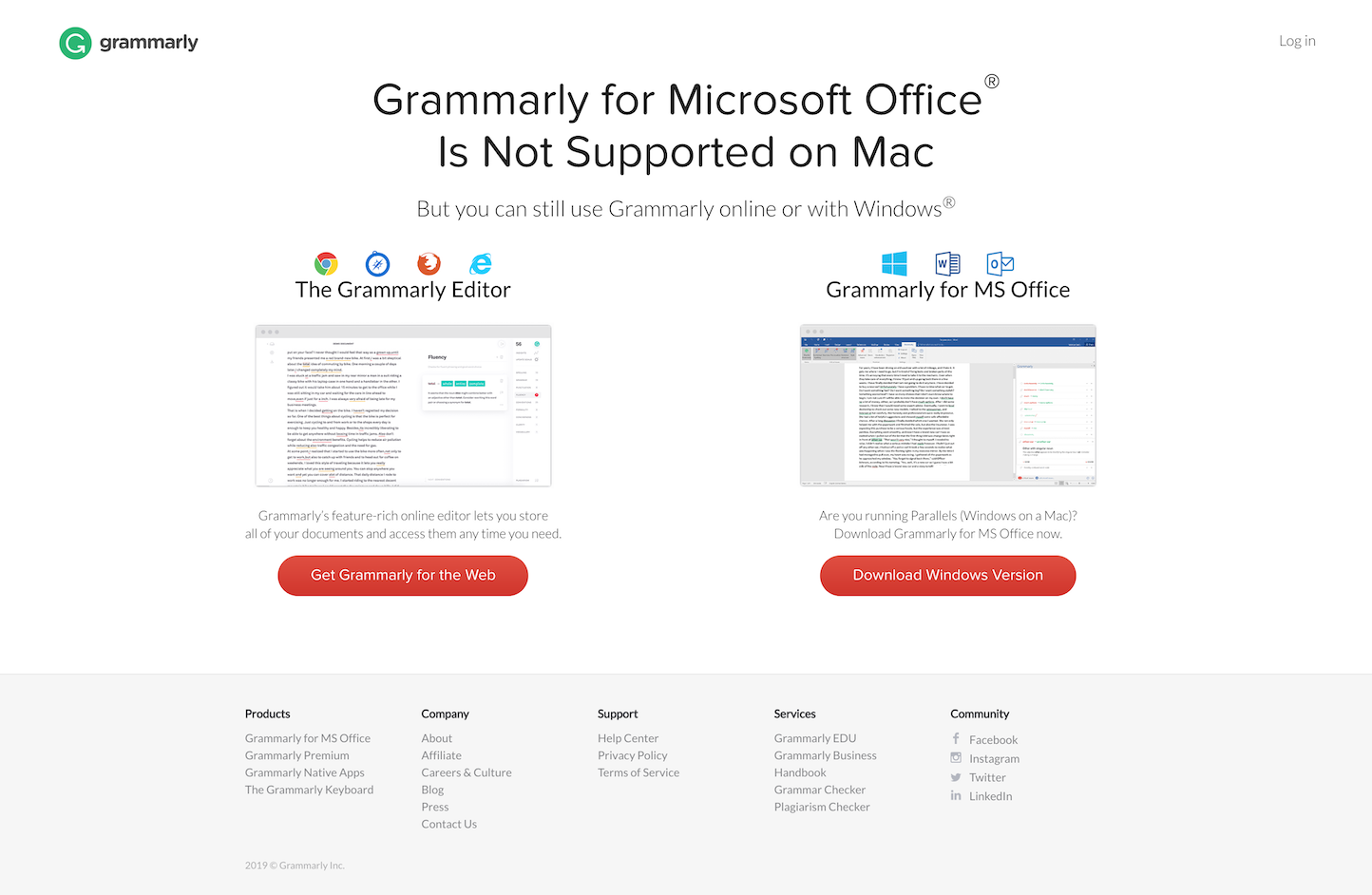 Screenshot of the Product - Grammarly for Office page from the Grammarly website.