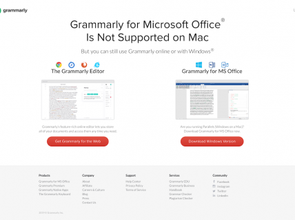 Screenshot of the Product – Grammarly for Office page from the Grammarly website.