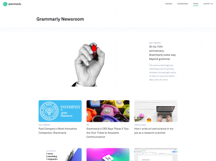 Screenshot of the Press page from the Grammarly website.