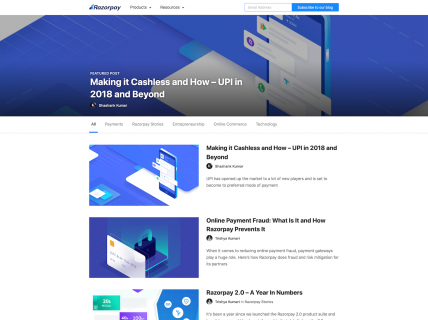 Screenshot of the Blog – Main page from the Razorpay website.