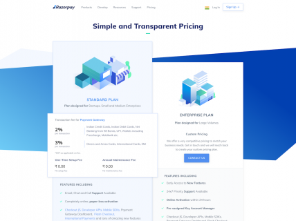 Screenshot of the Pricing page from the Razorpay website.