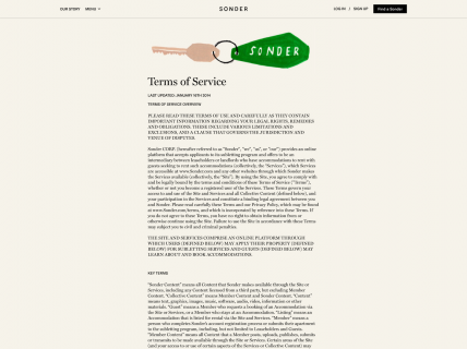 Screenshot of the Terms of Service page from the Sonder website.