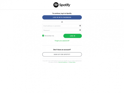 Screenshot of the Login page from the Spotify website.