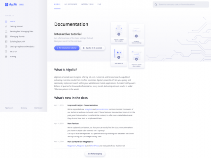 Screenshot of the Documentation page from the Algolia website.