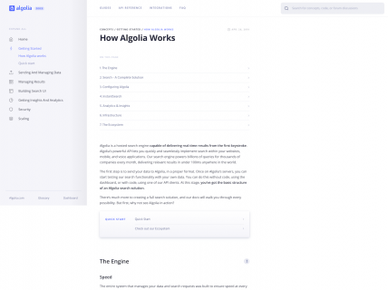 Screenshot of the How it Works page from the Algolia website.