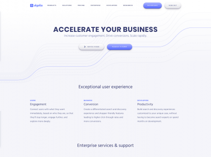 Screenshot of the Enterprise page from the Algolia website.
