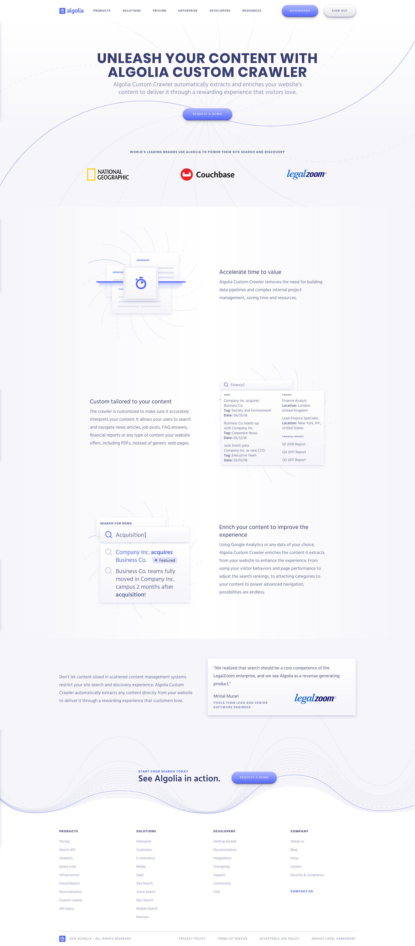 Screenshot of the Product - Crawler page from the Algolia website.