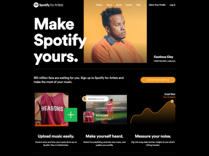 Screenshot of the Artists page from the Spotify website.